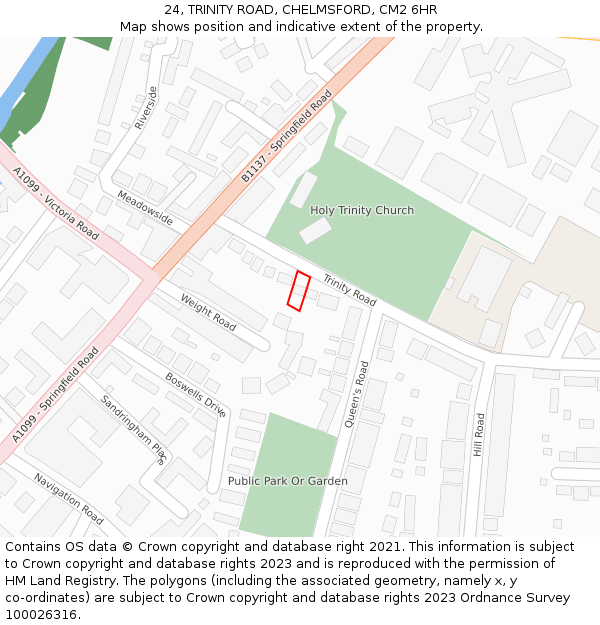 24, TRINITY ROAD, CHELMSFORD, CM2 6HR: Location map and indicative extent of plot