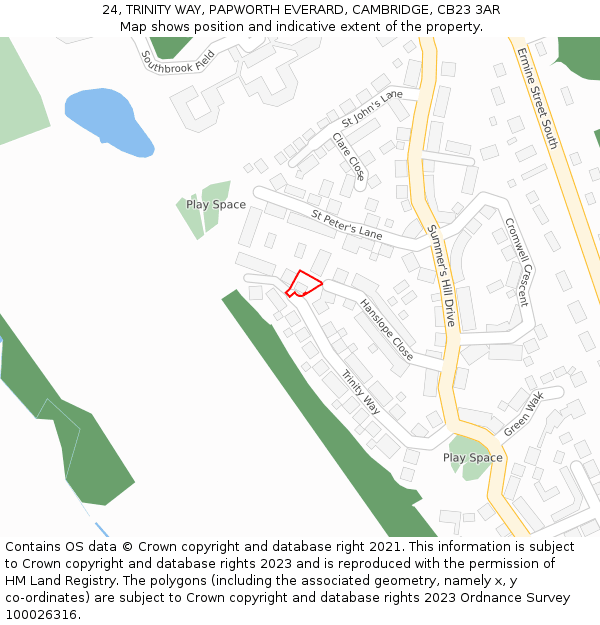 24, TRINITY WAY, PAPWORTH EVERARD, CAMBRIDGE, CB23 3AR: Location map and indicative extent of plot