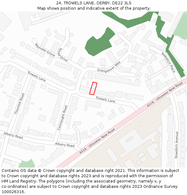 24, TROWELS LANE, DERBY, DE22 3LS: Location map and indicative extent of plot