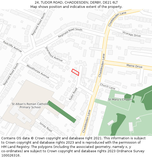 24, TUDOR ROAD, CHADDESDEN, DERBY, DE21 6LT: Location map and indicative extent of plot
