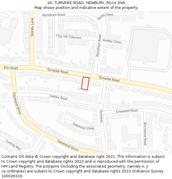24, TURNPIKE ROAD, NEWBURY, RG14 2NA: Location map and indicative extent of plot