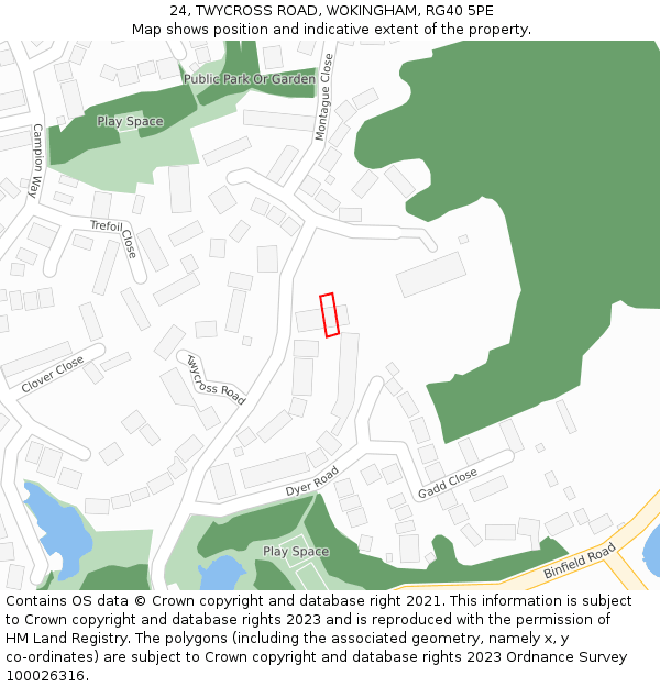 24, TWYCROSS ROAD, WOKINGHAM, RG40 5PE: Location map and indicative extent of plot