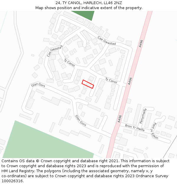 24, TY CANOL, HARLECH, LL46 2NZ: Location map and indicative extent of plot