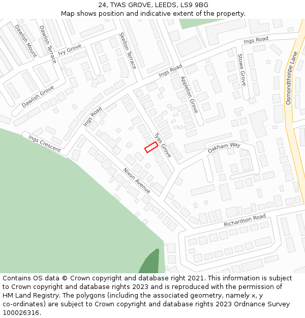 24, TYAS GROVE, LEEDS, LS9 9BG: Location map and indicative extent of plot