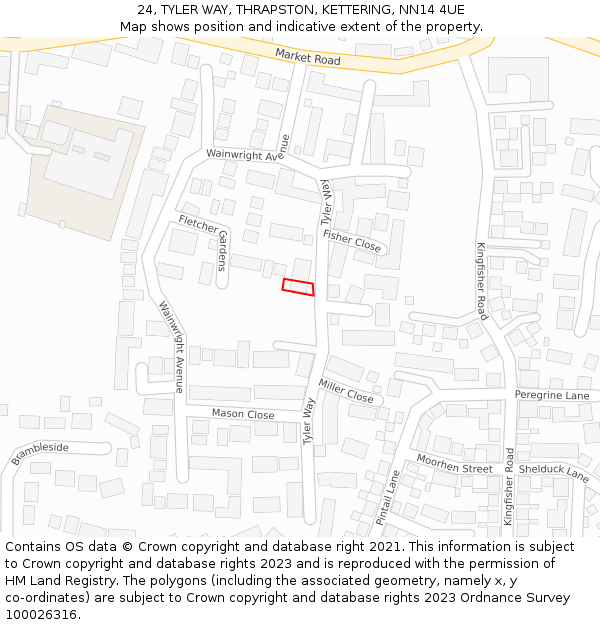 24, TYLER WAY, THRAPSTON, KETTERING, NN14 4UE: Location map and indicative extent of plot