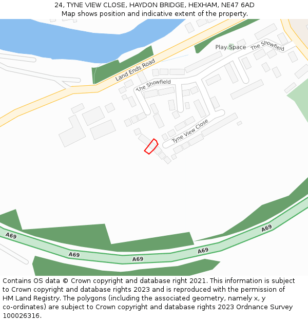 24, TYNE VIEW CLOSE, HAYDON BRIDGE, HEXHAM, NE47 6AD: Location map and indicative extent of plot