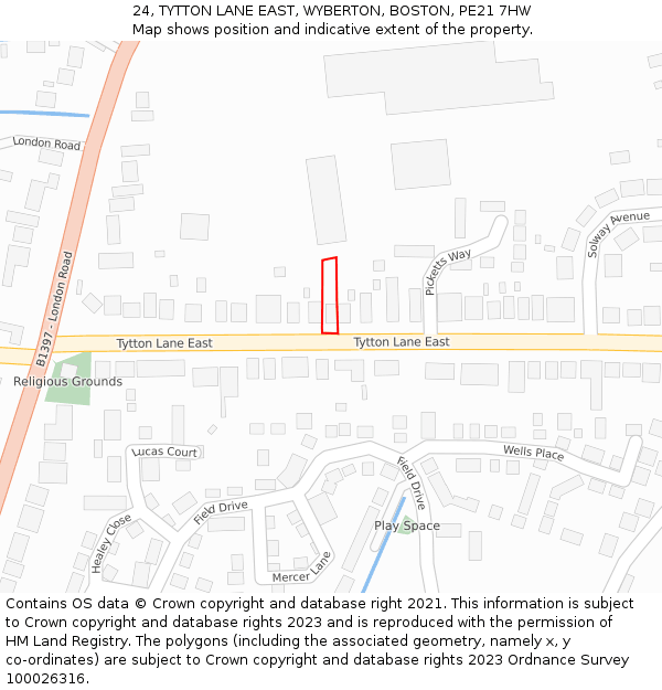 24, TYTTON LANE EAST, WYBERTON, BOSTON, PE21 7HW: Location map and indicative extent of plot