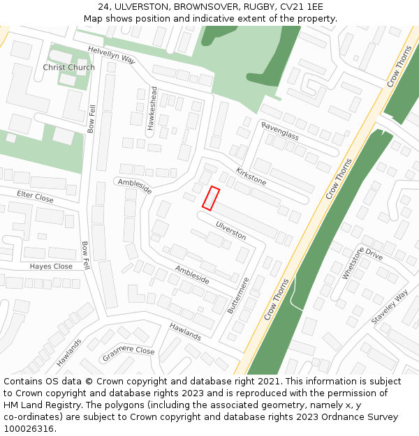 24, ULVERSTON, BROWNSOVER, RUGBY, CV21 1EE: Location map and indicative extent of plot