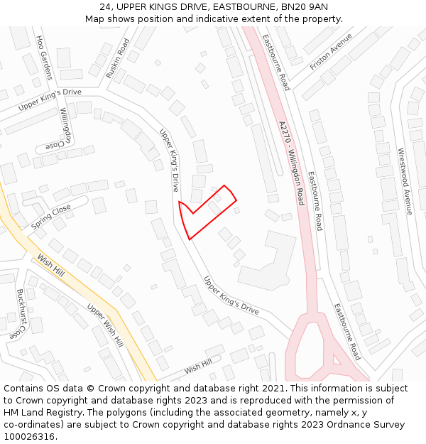 24, UPPER KINGS DRIVE, EASTBOURNE, BN20 9AN: Location map and indicative extent of plot