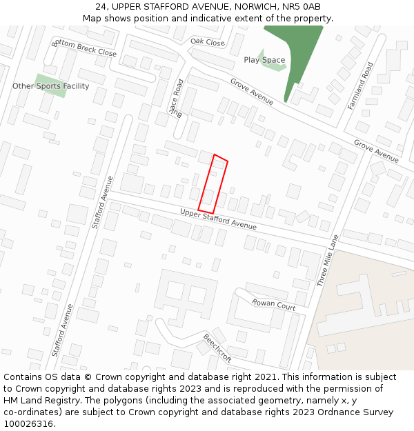 24, UPPER STAFFORD AVENUE, NORWICH, NR5 0AB: Location map and indicative extent of plot