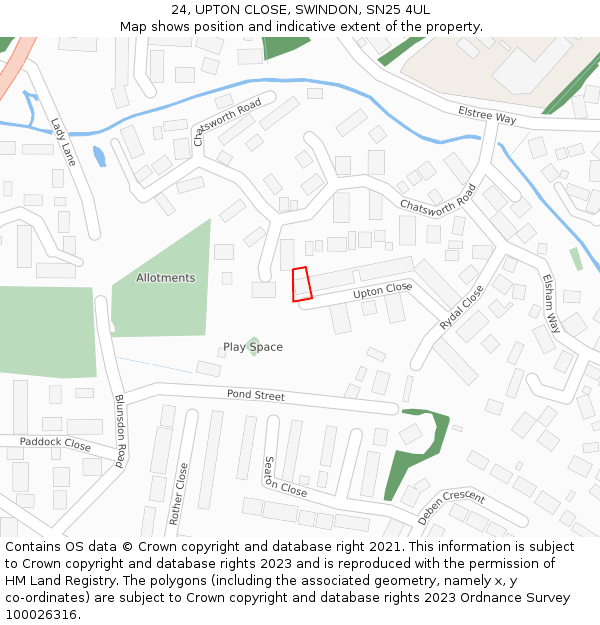24, UPTON CLOSE, SWINDON, SN25 4UL: Location map and indicative extent of plot