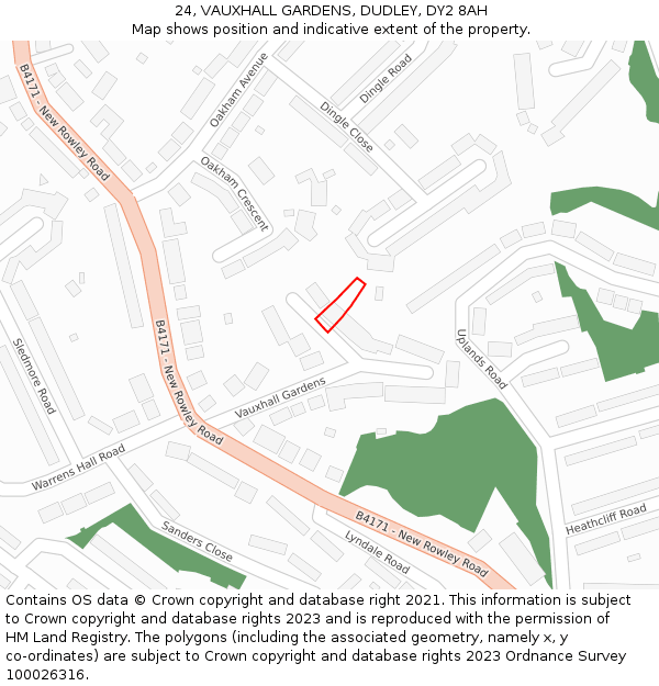 24, VAUXHALL GARDENS, DUDLEY, DY2 8AH: Location map and indicative extent of plot