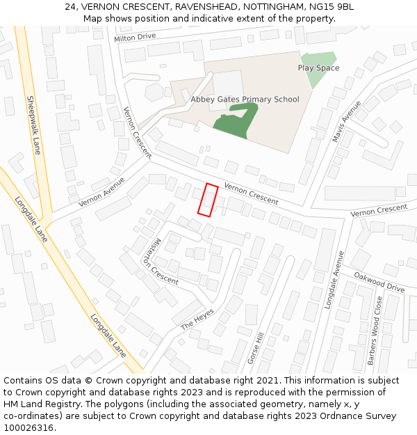 24, VERNON CRESCENT, RAVENSHEAD, NOTTINGHAM, NG15 9BL: Location map and indicative extent of plot