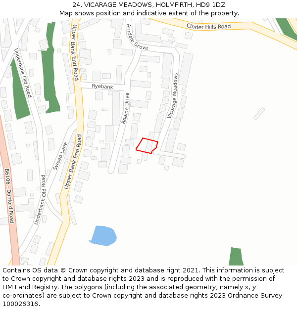 24, VICARAGE MEADOWS, HOLMFIRTH, HD9 1DZ: Location map and indicative extent of plot