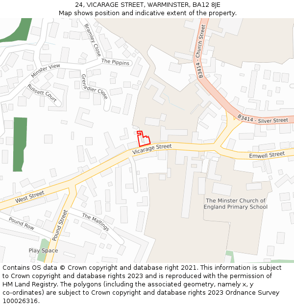 24, VICARAGE STREET, WARMINSTER, BA12 8JE: Location map and indicative extent of plot