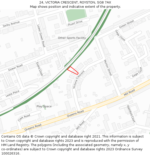 24, VICTORIA CRESCENT, ROYSTON, SG8 7AX: Location map and indicative extent of plot