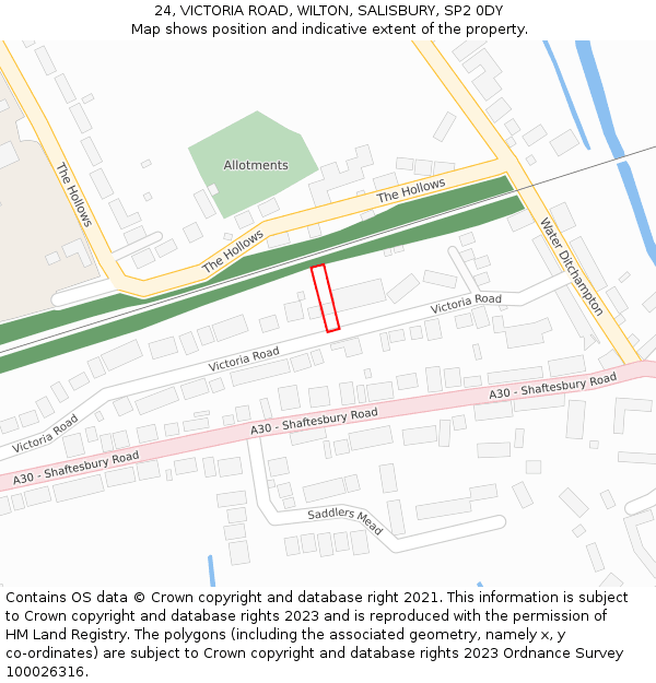24, VICTORIA ROAD, WILTON, SALISBURY, SP2 0DY: Location map and indicative extent of plot