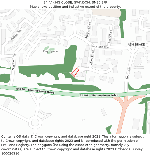 24, VIKING CLOSE, SWINDON, SN25 2FF: Location map and indicative extent of plot
