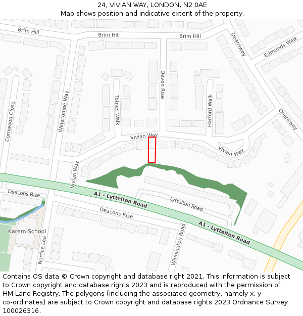 24, VIVIAN WAY, LONDON, N2 0AE: Location map and indicative extent of plot