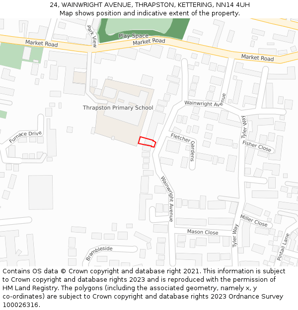 24, WAINWRIGHT AVENUE, THRAPSTON, KETTERING, NN14 4UH: Location map and indicative extent of plot