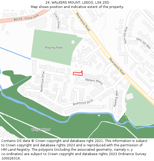 24, WALKERS MOUNT, LEEDS, LS6 2SD: Location map and indicative extent of plot