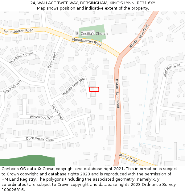 24, WALLACE TWITE WAY, DERSINGHAM, KING'S LYNN, PE31 6XY: Location map and indicative extent of plot
