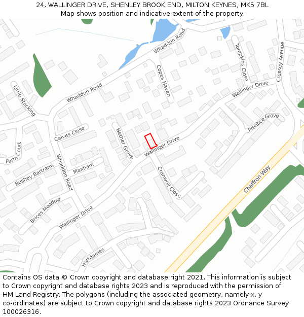 24, WALLINGER DRIVE, SHENLEY BROOK END, MILTON KEYNES, MK5 7BL: Location map and indicative extent of plot