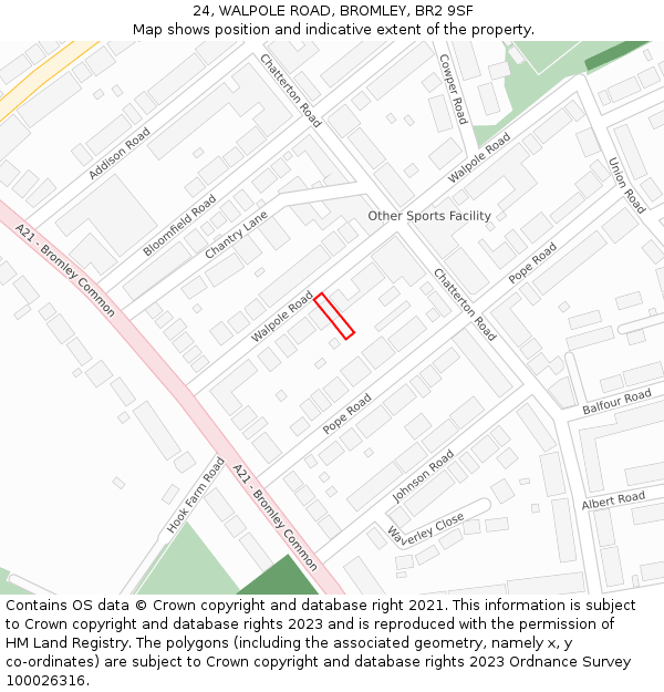 24, WALPOLE ROAD, BROMLEY, BR2 9SF: Location map and indicative extent of plot