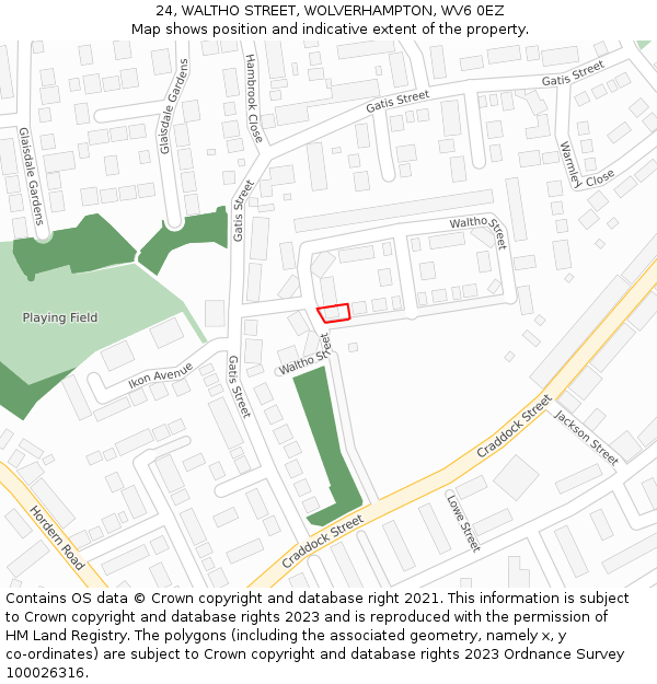 24, WALTHO STREET, WOLVERHAMPTON, WV6 0EZ: Location map and indicative extent of plot