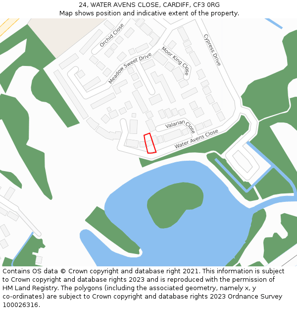 24, WATER AVENS CLOSE, CARDIFF, CF3 0RG: Location map and indicative extent of plot