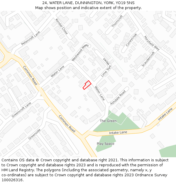 24, WATER LANE, DUNNINGTON, YORK, YO19 5NS: Location map and indicative extent of plot