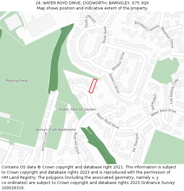 24, WATER ROYD DRIVE, DODWORTH, BARNSLEY, S75 3QX: Location map and indicative extent of plot