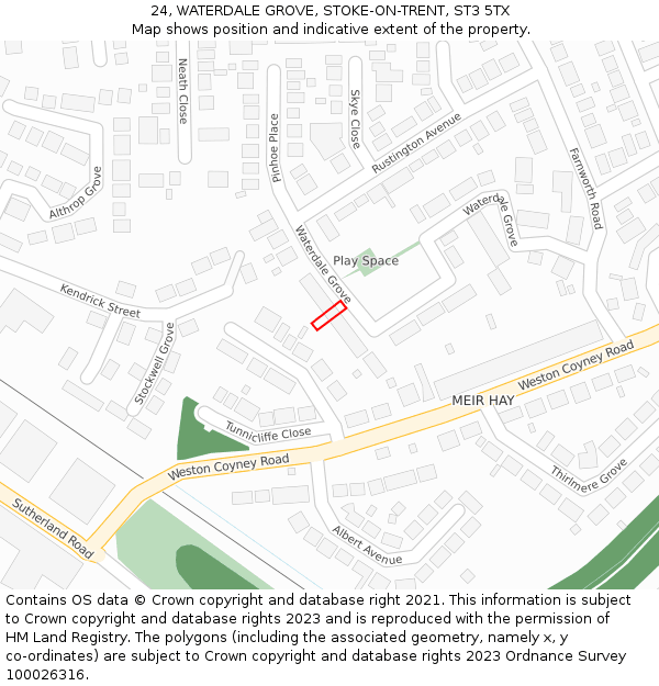 24, WATERDALE GROVE, STOKE-ON-TRENT, ST3 5TX: Location map and indicative extent of plot