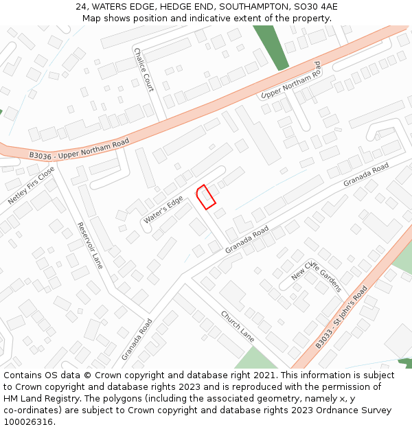 24, WATERS EDGE, HEDGE END, SOUTHAMPTON, SO30 4AE: Location map and indicative extent of plot