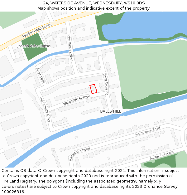 24, WATERSIDE AVENUE, WEDNESBURY, WS10 0DS: Location map and indicative extent of plot