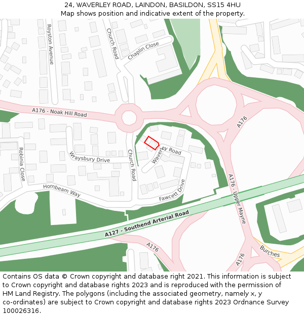 24, WAVERLEY ROAD, LAINDON, BASILDON, SS15 4HU: Location map and indicative extent of plot