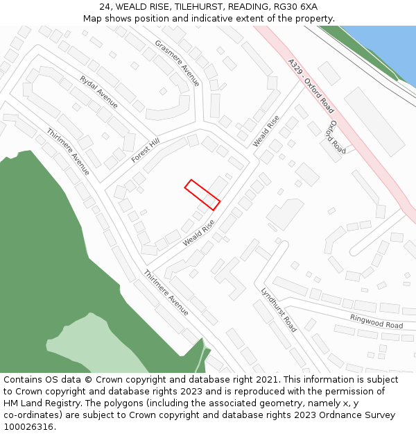 24, WEALD RISE, TILEHURST, READING, RG30 6XA: Location map and indicative extent of plot