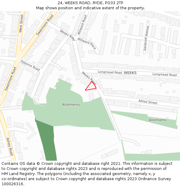 24, WEEKS ROAD, RYDE, PO33 2TP: Location map and indicative extent of plot