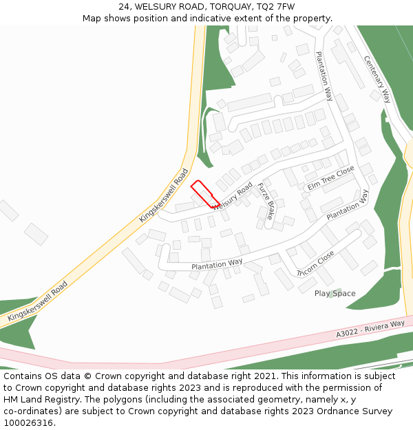 24, WELSURY ROAD, TORQUAY, TQ2 7FW: Location map and indicative extent of plot