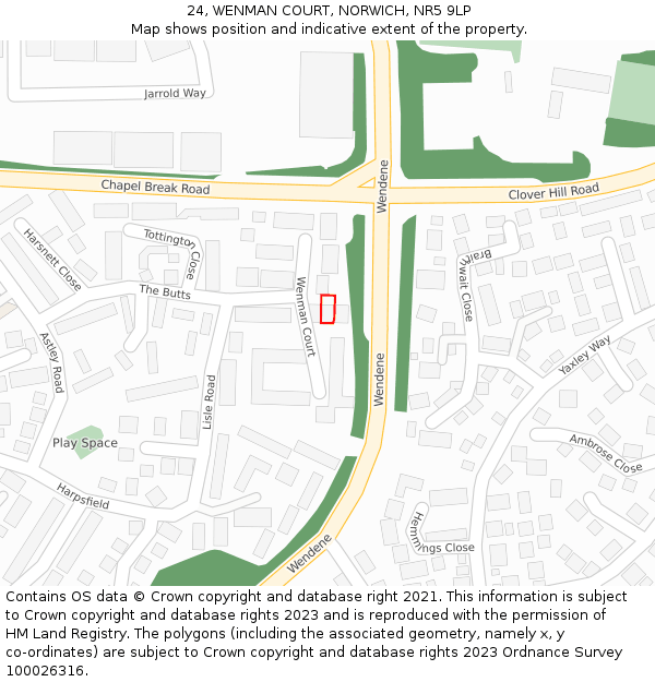 24, WENMAN COURT, NORWICH, NR5 9LP: Location map and indicative extent of plot