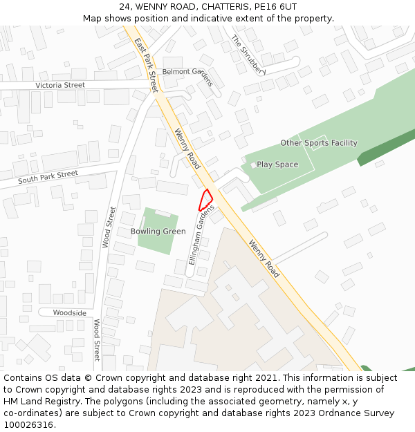 24, WENNY ROAD, CHATTERIS, PE16 6UT: Location map and indicative extent of plot