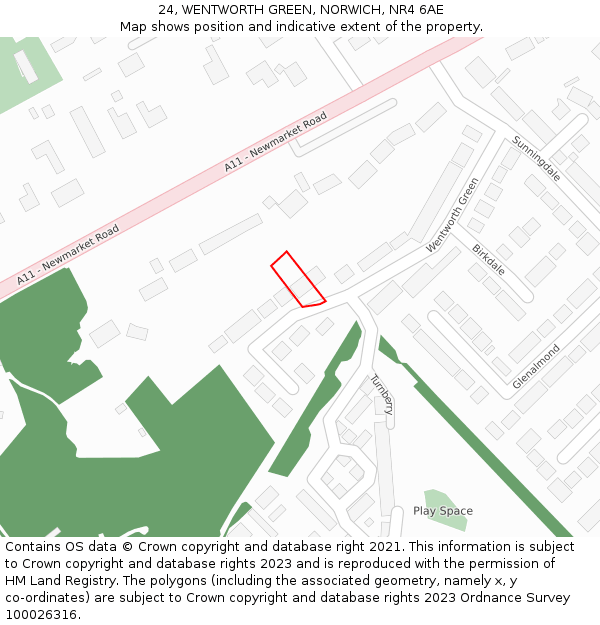 24, WENTWORTH GREEN, NORWICH, NR4 6AE: Location map and indicative extent of plot
