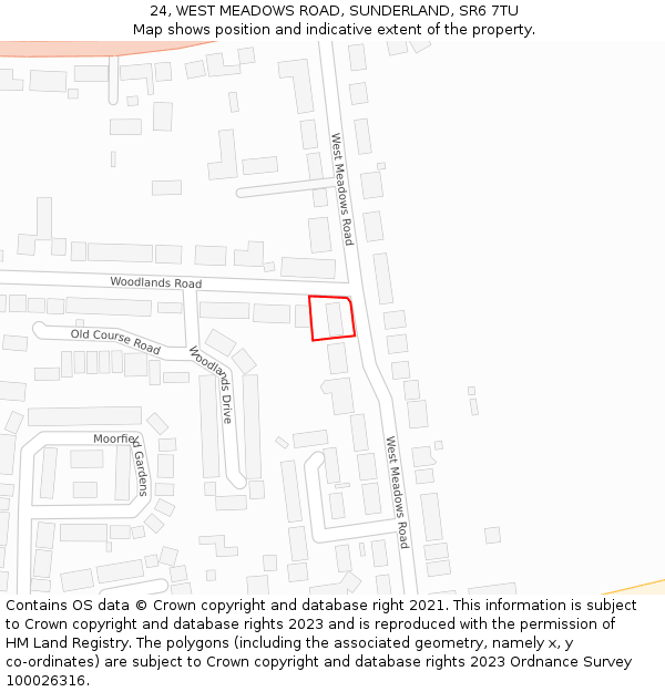 24, WEST MEADOWS ROAD, SUNDERLAND, SR6 7TU: Location map and indicative extent of plot