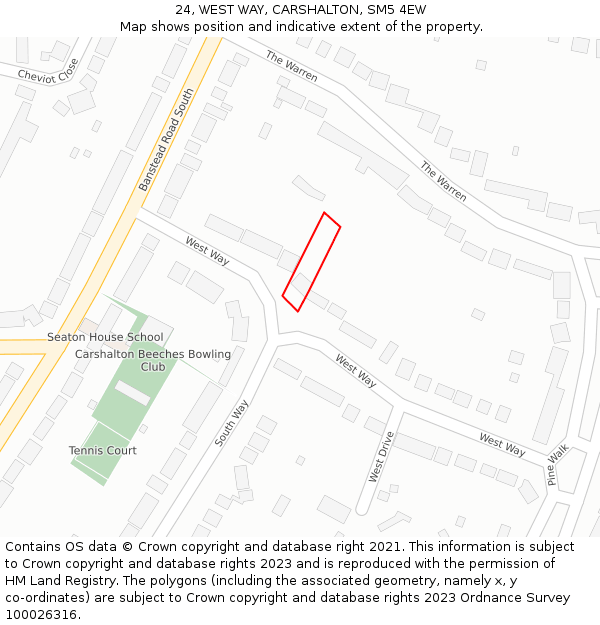 24, WEST WAY, CARSHALTON, SM5 4EW: Location map and indicative extent of plot