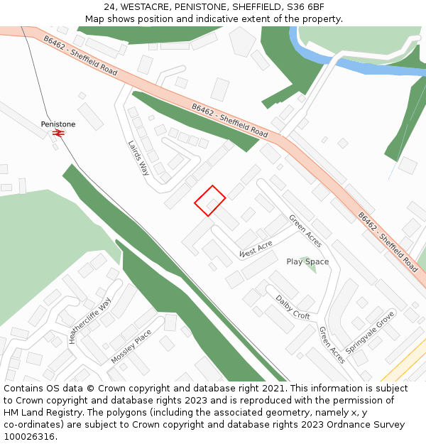 24, WESTACRE, PENISTONE, SHEFFIELD, S36 6BF: Location map and indicative extent of plot
