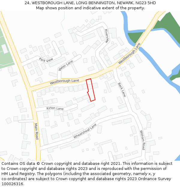 24, WESTBOROUGH LANE, LONG BENNINGTON, NEWARK, NG23 5HD: Location map and indicative extent of plot
