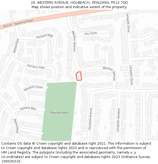 24, WESTERN AVENUE, HOLBEACH, SPALDING, PE12 7QD: Location map and indicative extent of plot