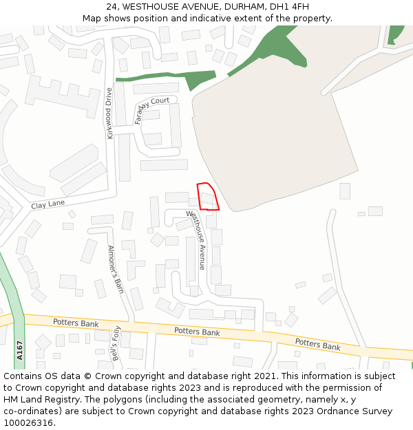 24, WESTHOUSE AVENUE, DURHAM, DH1 4FH: Location map and indicative extent of plot