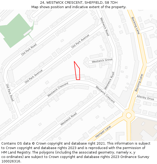 24, WESTWICK CRESCENT, SHEFFIELD, S8 7DH: Location map and indicative extent of plot
