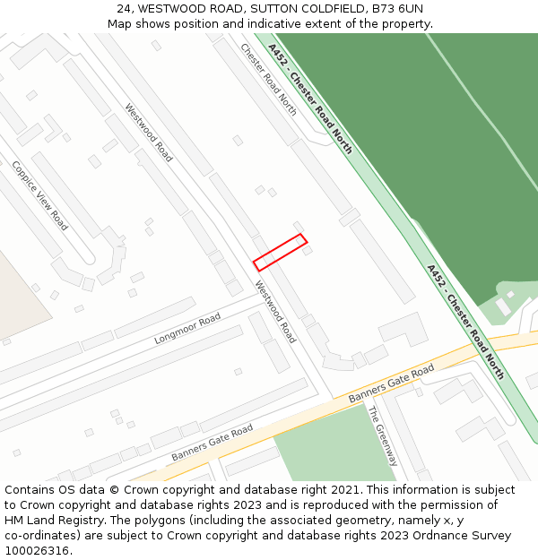 24, WESTWOOD ROAD, SUTTON COLDFIELD, B73 6UN: Location map and indicative extent of plot